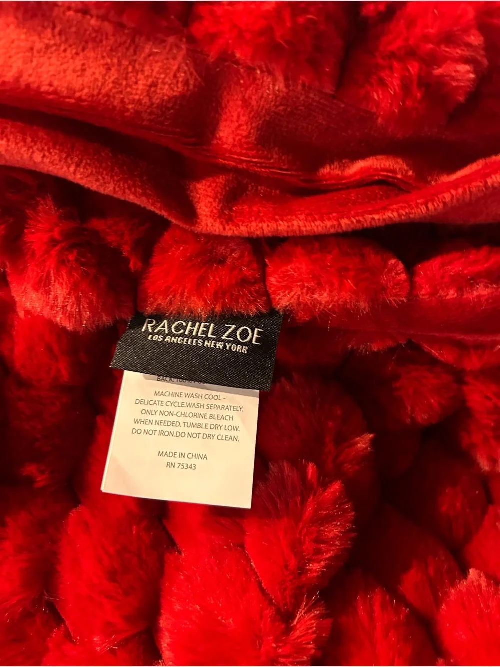 Rachel Zoe Red Plush Faux Fur Throw Blanket